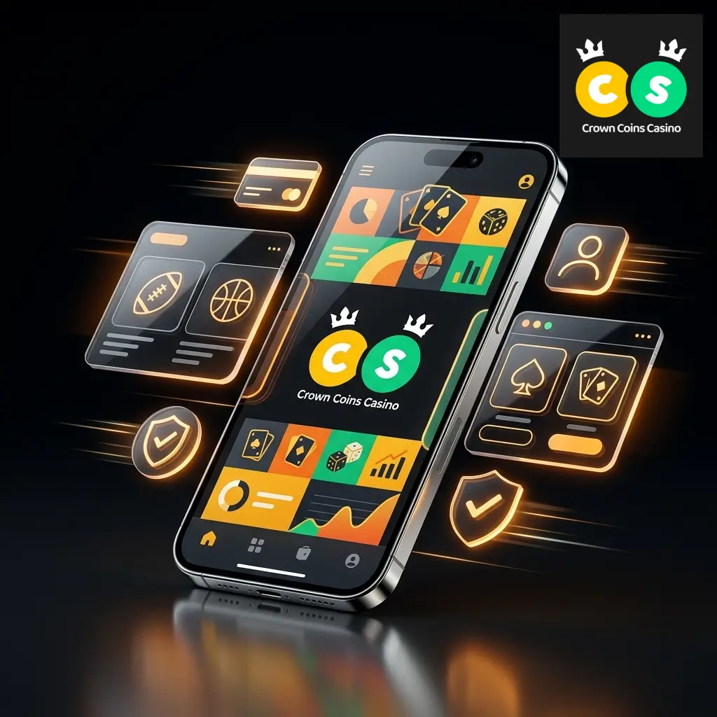 Crown Coins Casino app interface showing instant play mobile browser access for iOS and Android devices